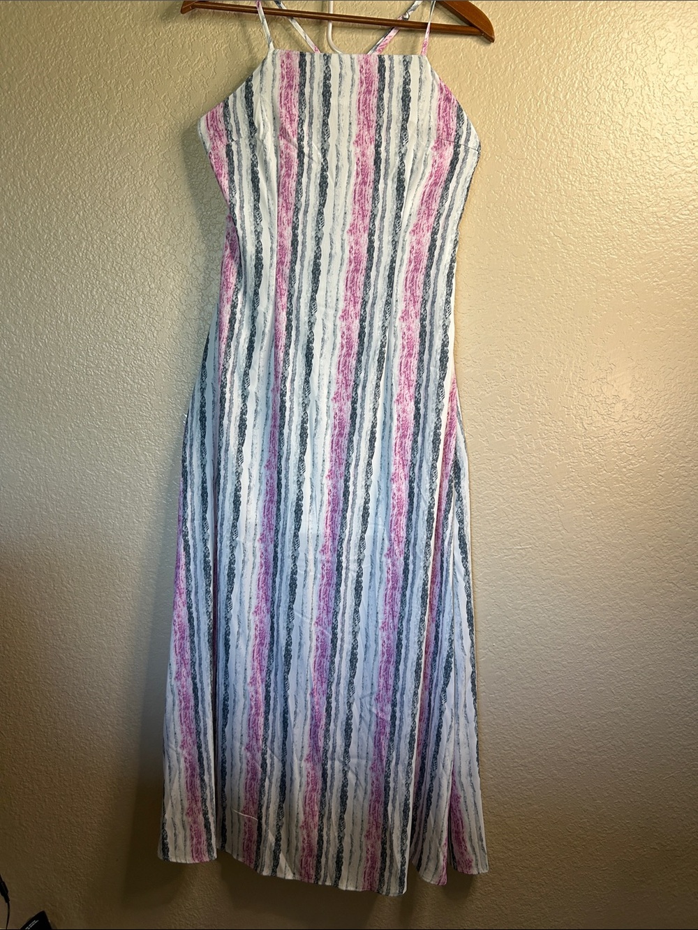Ambition  White Maxi Dress with Pink and Gray Stripes Size M